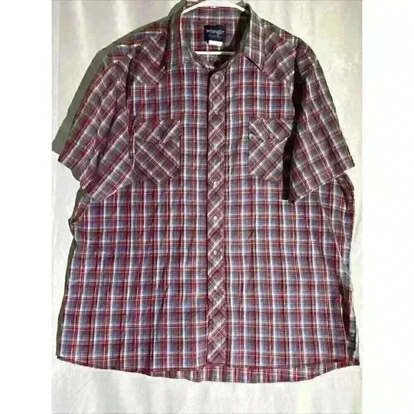 Wrangler Western Shirt Pearl Snap Short Sleeves Striped Collared Size 2XT Men's - Picture 2 of 7